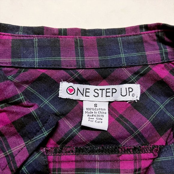 One Step Up Black + Fuchsia Plaid Long Top (Small) - Picture 7 of 7